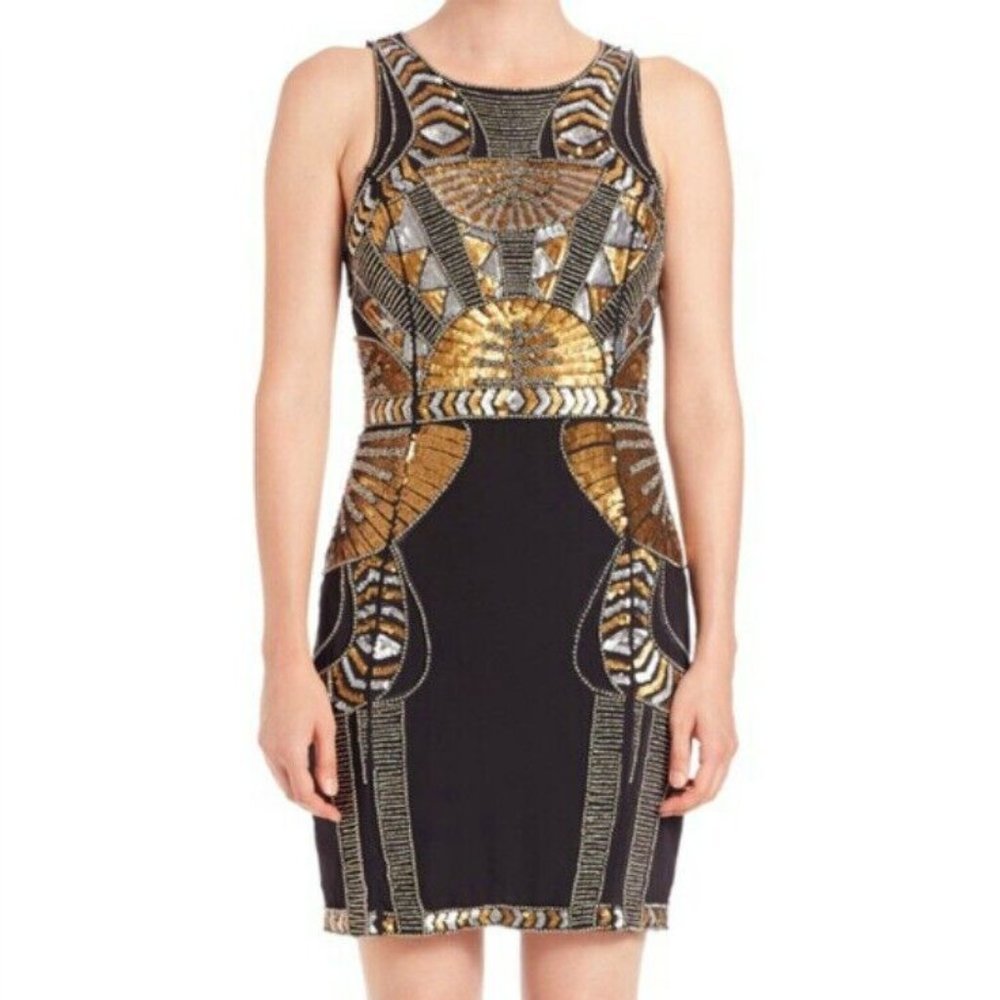 Parker Black Art Deco Sequin Mini Dress - Size 2